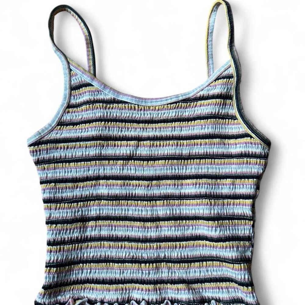 Hollister Striped Smocked Cami Top XS Y2K Mall Girl McBling Lettuce Hem 90s